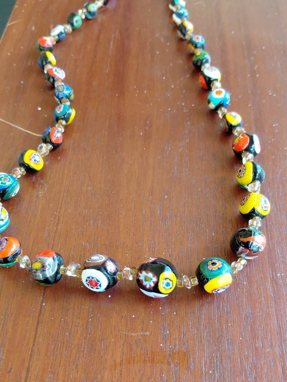 Multicolor Millefiori Glass Bead Necklace - Black Base